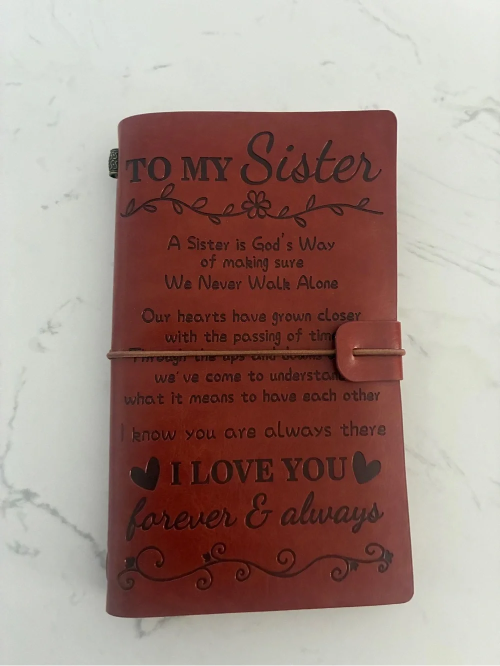 To My Sister Leather Style Journal Notebook with Pen Holder & Lined Pages New